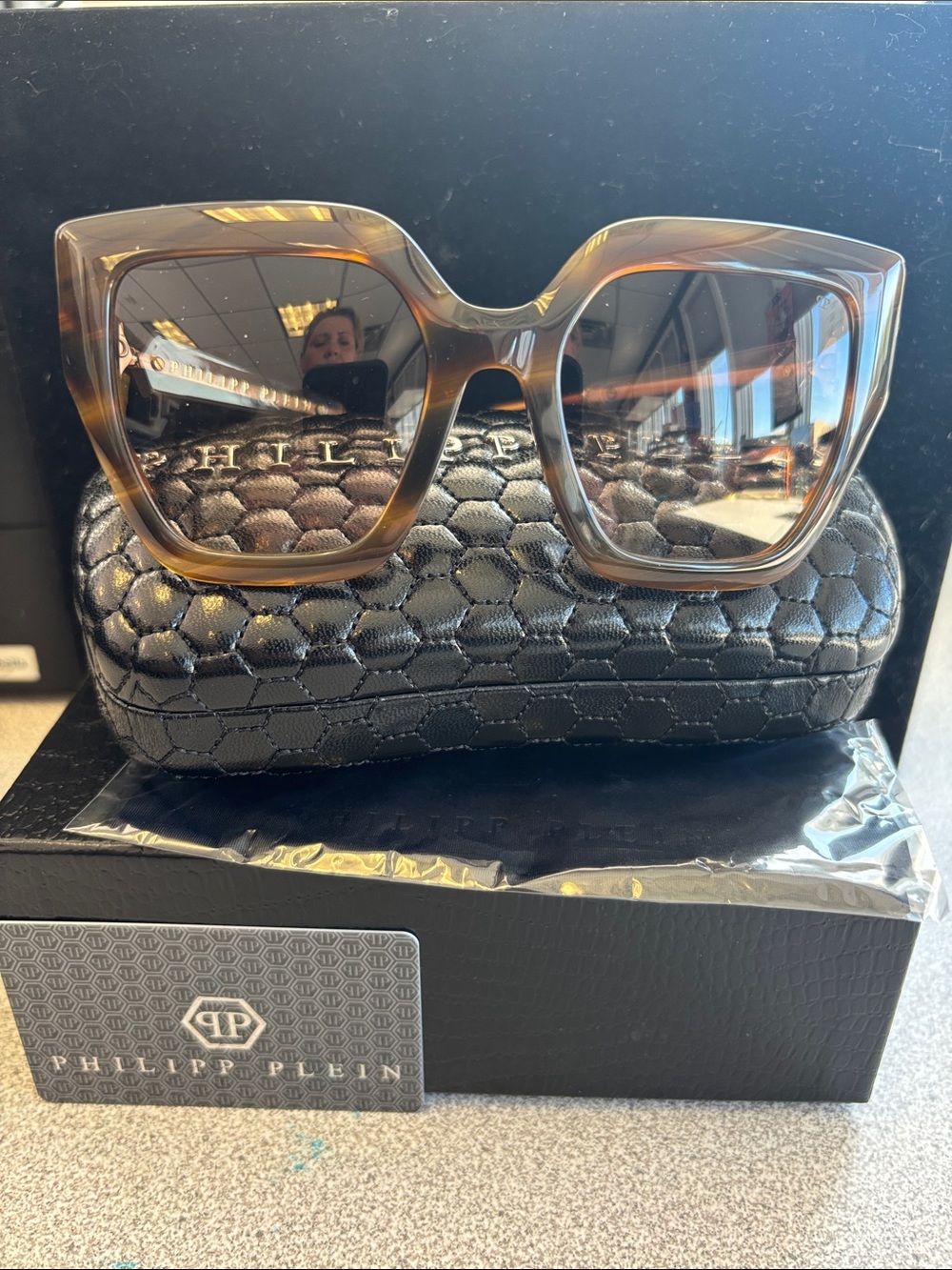 Philipp Plein Tortoiseshell Oversized Square Sunglasses with authenticity paper
